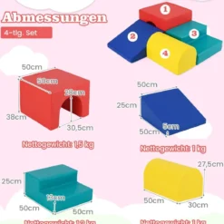 4 TLG. Schaumstoffbausteine zum Klettern & Toben Softbausteine Riesenbausteine Bauklötze mit Klettverschlüsse