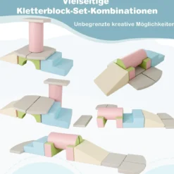 10 TLG. Schaumstoff Bausteine zum Klettern & Rutschen Weiche Softbausteine Blau + Grau