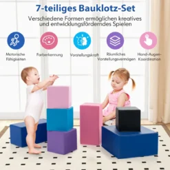 7 TLG. Schaumstoff Bausteine zum Klettern Quadratische & Rechreckige Softbausteine Weich