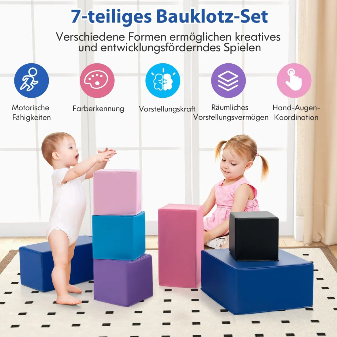 7 TLG. Schaumstoff Bausteine zum Klettern Quadratische & Rechreckige Softbausteine Weich