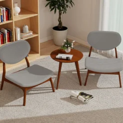 3 tlg. Sessel mit Beistelltisch Gepolstertes Loungesessel Set Kleiner Tisch mit 2 Stühlen Hellgrau