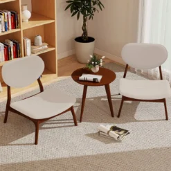 3 tlg. Sessel mit Beistelltisch Gepolstertes Loungesessel Set Kleiner Tisch mit 2 Stühlen Beige