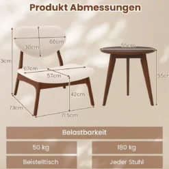 3 tlg. Sessel mit Beistelltisch Gepolstertes Loungesessel Set Kleiner Tisch mit 2 Stühlen Beige