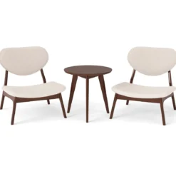 3 tlg. Sessel mit Beistelltisch Gepolstertes Loungesessel Set Kleiner Tisch mit 2 Stühlen Beige