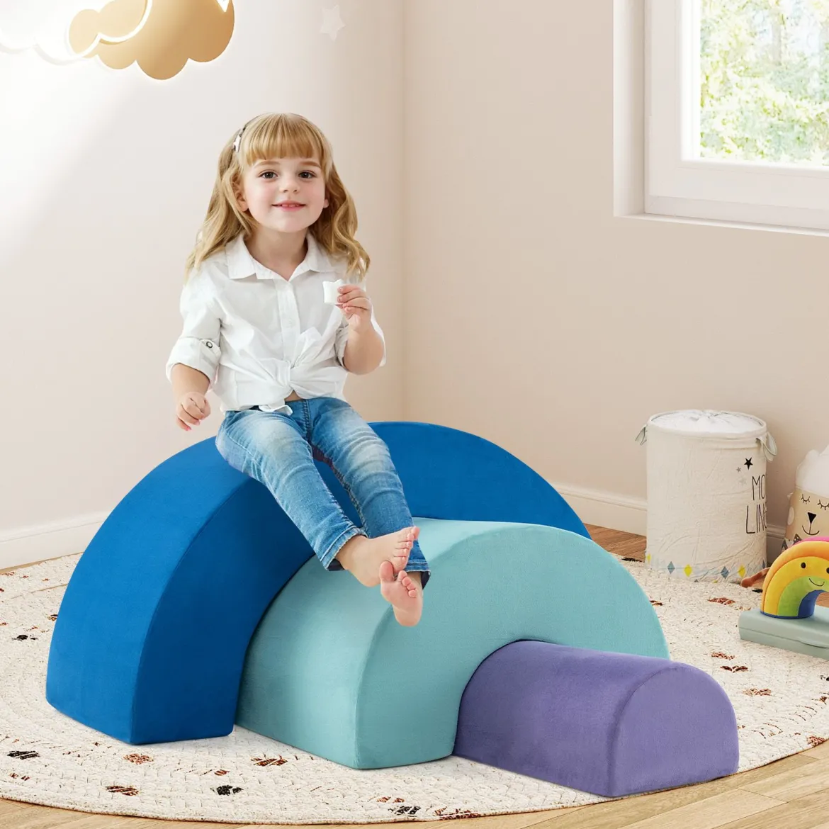 3-TLG. Softbausteine Schaumstoffbausteine zum Klettern & Krabbeln Kletterbogen Blau