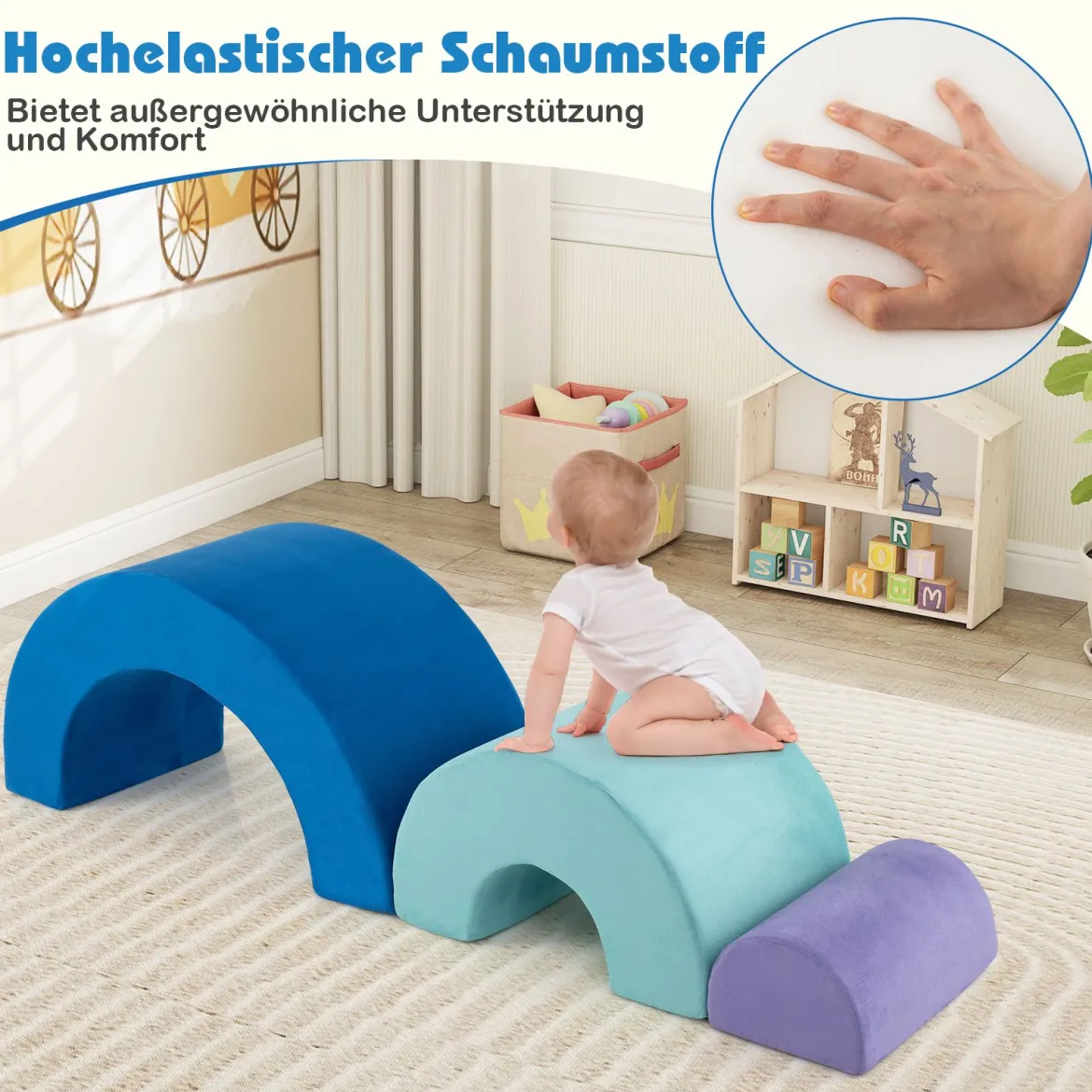 3-TLG. Softbausteine Schaumstoffbausteine zum Klettern & Krabbeln Kletterbogen Blau