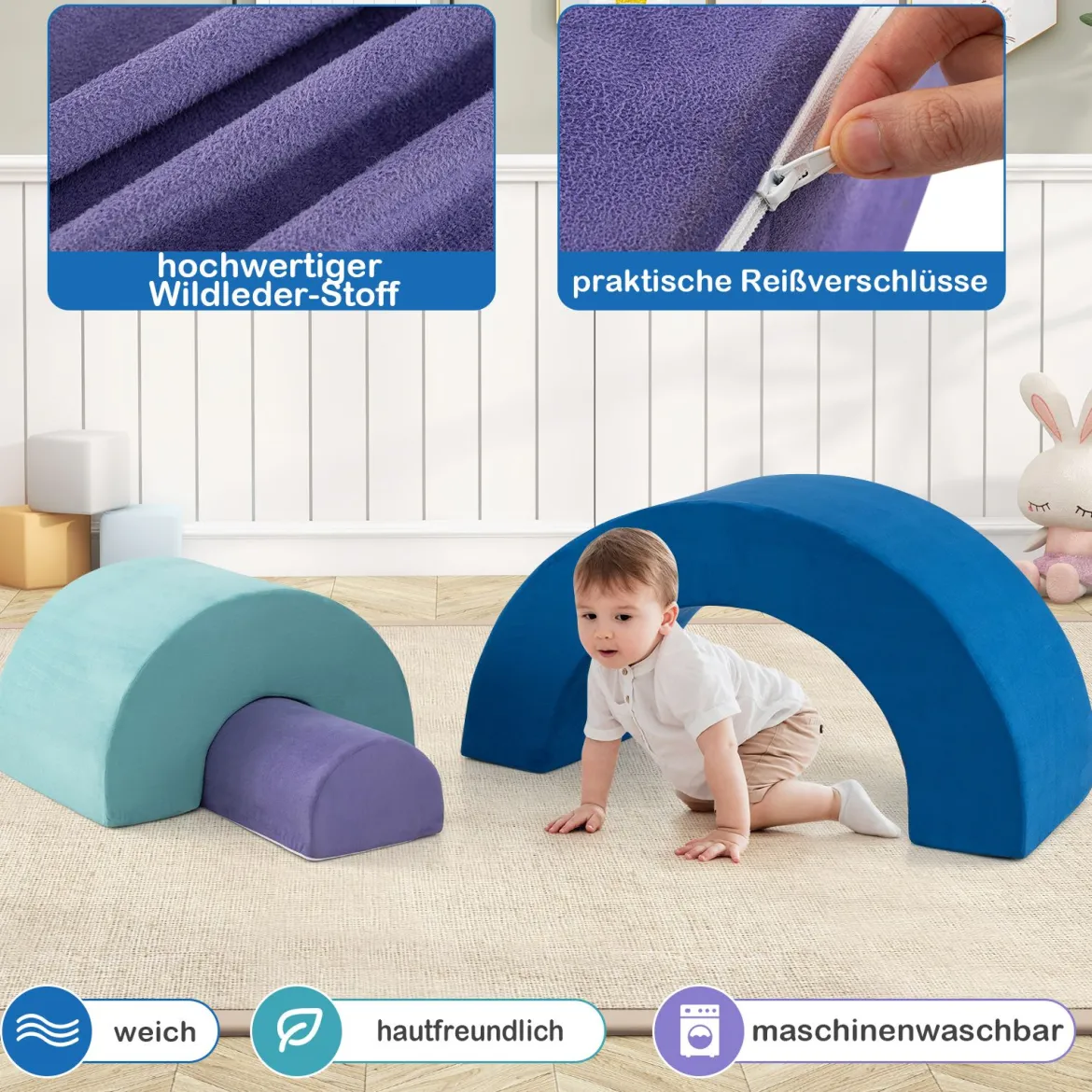 3-TLG. Softbausteine Schaumstoffbausteine zum Klettern & Krabbeln Kletterbogen Blau