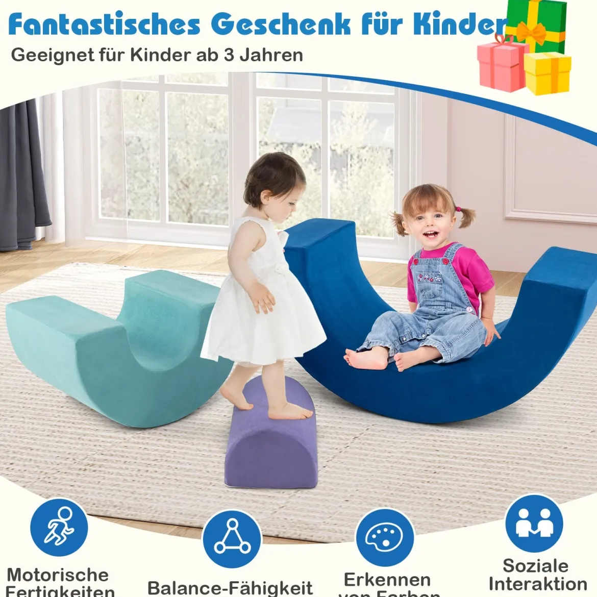 3-TLG. Softbausteine Schaumstoffbausteine zum Klettern & Krabbeln Kletterbogen Blau