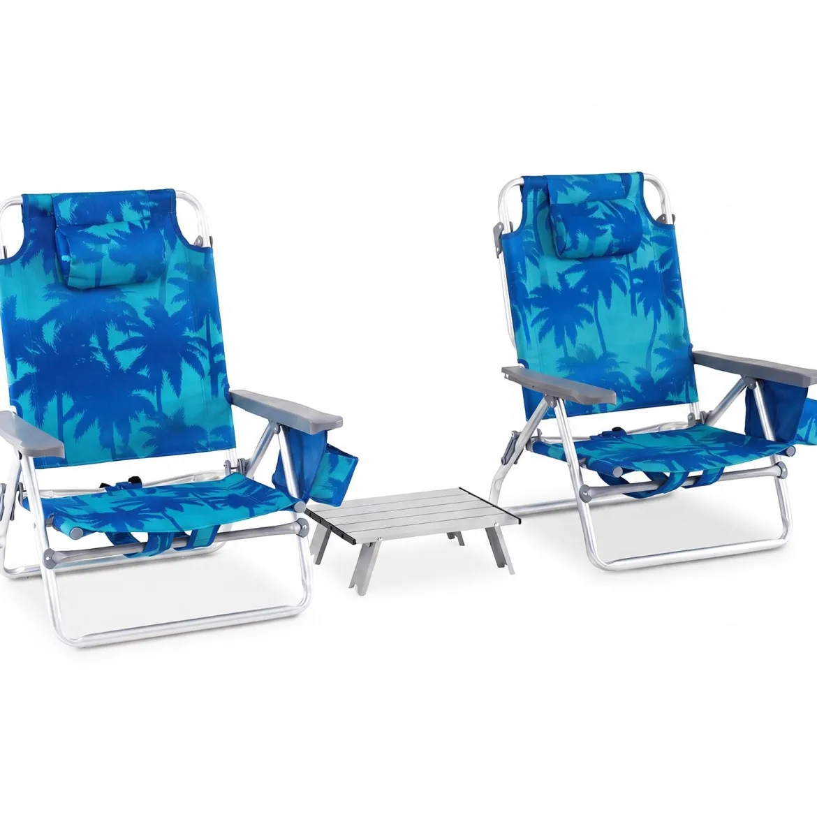 3 tlg. Strandstuhl & Tisch Set mit Verstellbarer Rückenlehne Outdoor Liegestühle