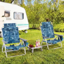 3 tlg. Strandstuhl & Tisch Set mit Verstellbarer Rückenlehne Outdoor Liegestühle