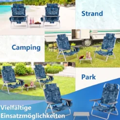 3 tlg. Strandstuhl & Tisch Set mit Verstellbarer Rückenlehne Outdoor Liegestühle