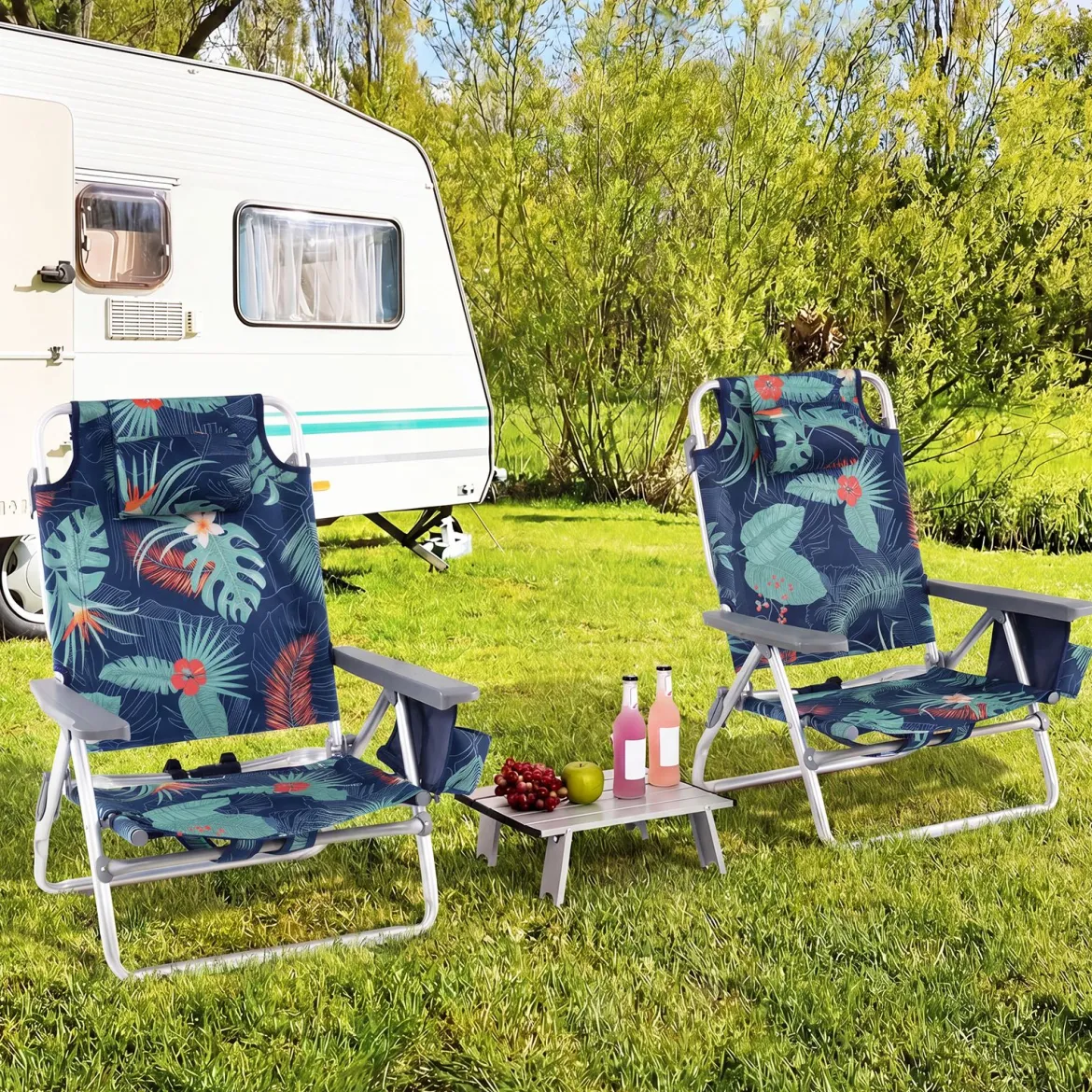 3 tlg. Strandstuhl & Tisch Set mit Verstellbarer Rückenlehne Outdoor Liegestühle