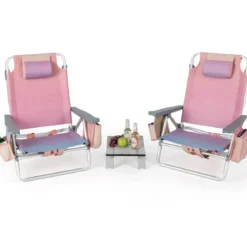 3 tlg. Strandstuhl & Tisch Set mit Verstellbarer Rückenlehne Outdoor Liegestühle