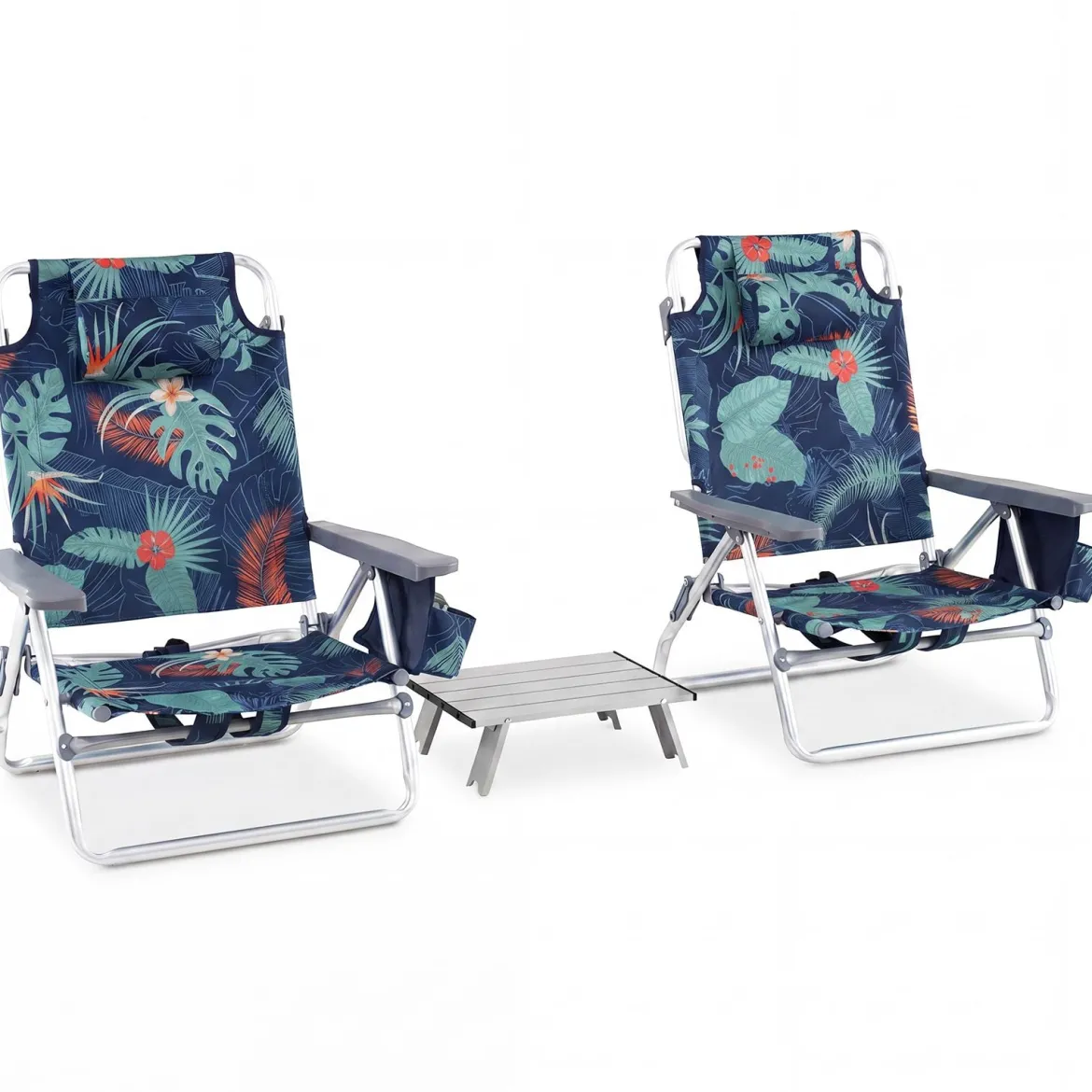 3 tlg. Strandstuhl & Tisch Set mit Verstellbarer Rückenlehne Outdoor Liegestühle