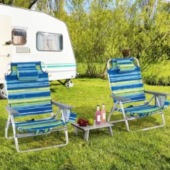 3 tlg. Strandstuhl & Tisch Set mit Verstellbarer Rückenlehne Outdoor Liegestühle