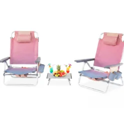 3 tlg. Strandstuhl & Tisch Set mit Verstellbarer Rückenlehne Outdoor Liegestühle