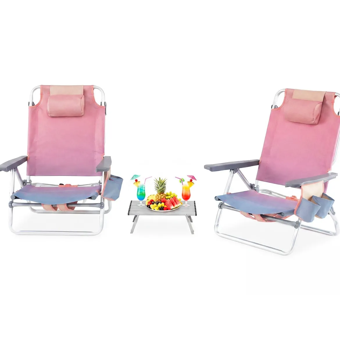 3 tlg. Strandstuhl & Tisch Set mit Verstellbarer Rückenlehne Outdoor Liegestühle