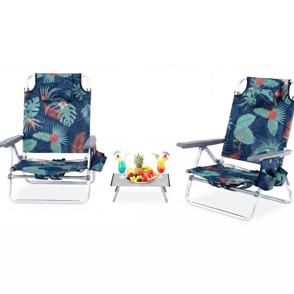 3 tlg. Strandstuhl & Tisch Set mit Verstellbarer Rückenlehne Outdoor Liegestühle