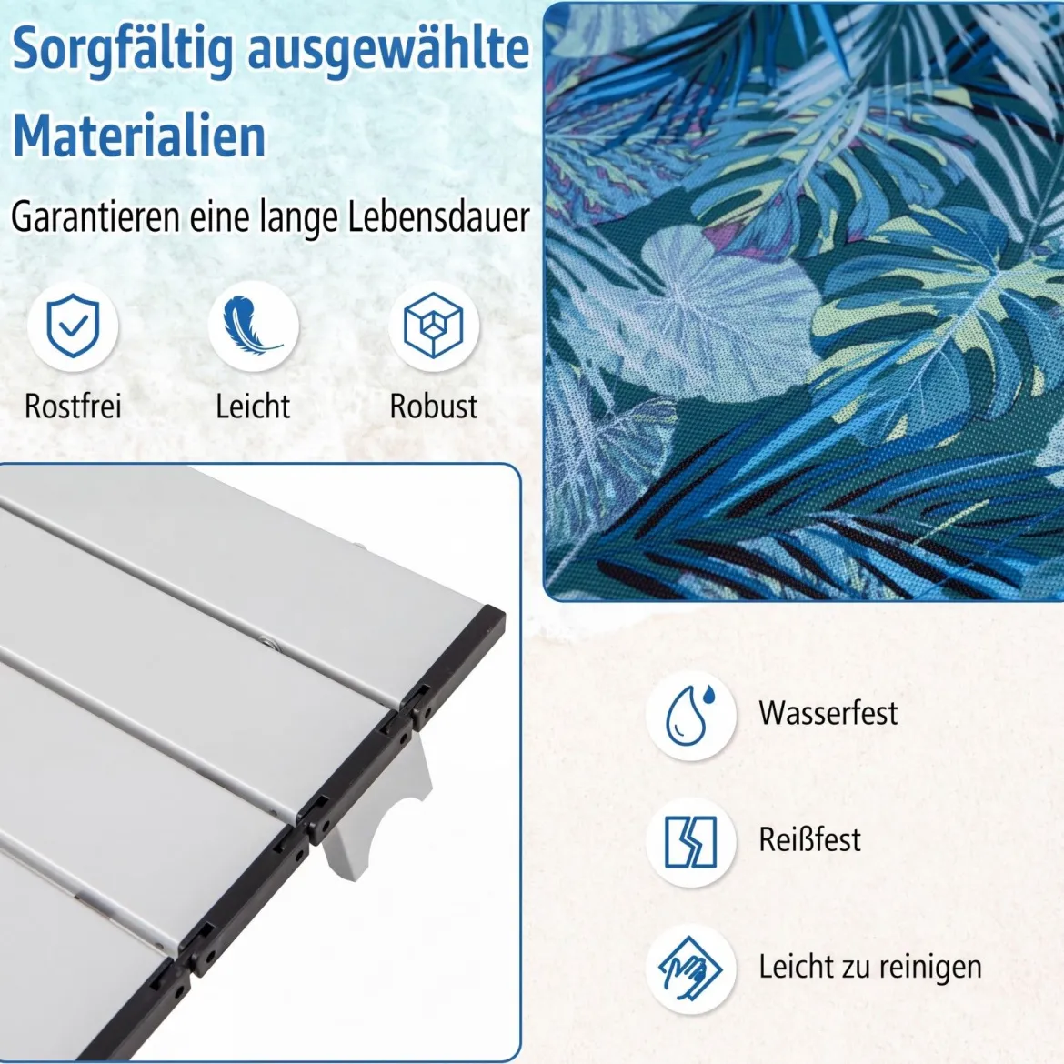 3 tlg. Strandstuhl & Tisch Set mit Verstellbarer Rückenlehne Outdoor Liegestühle