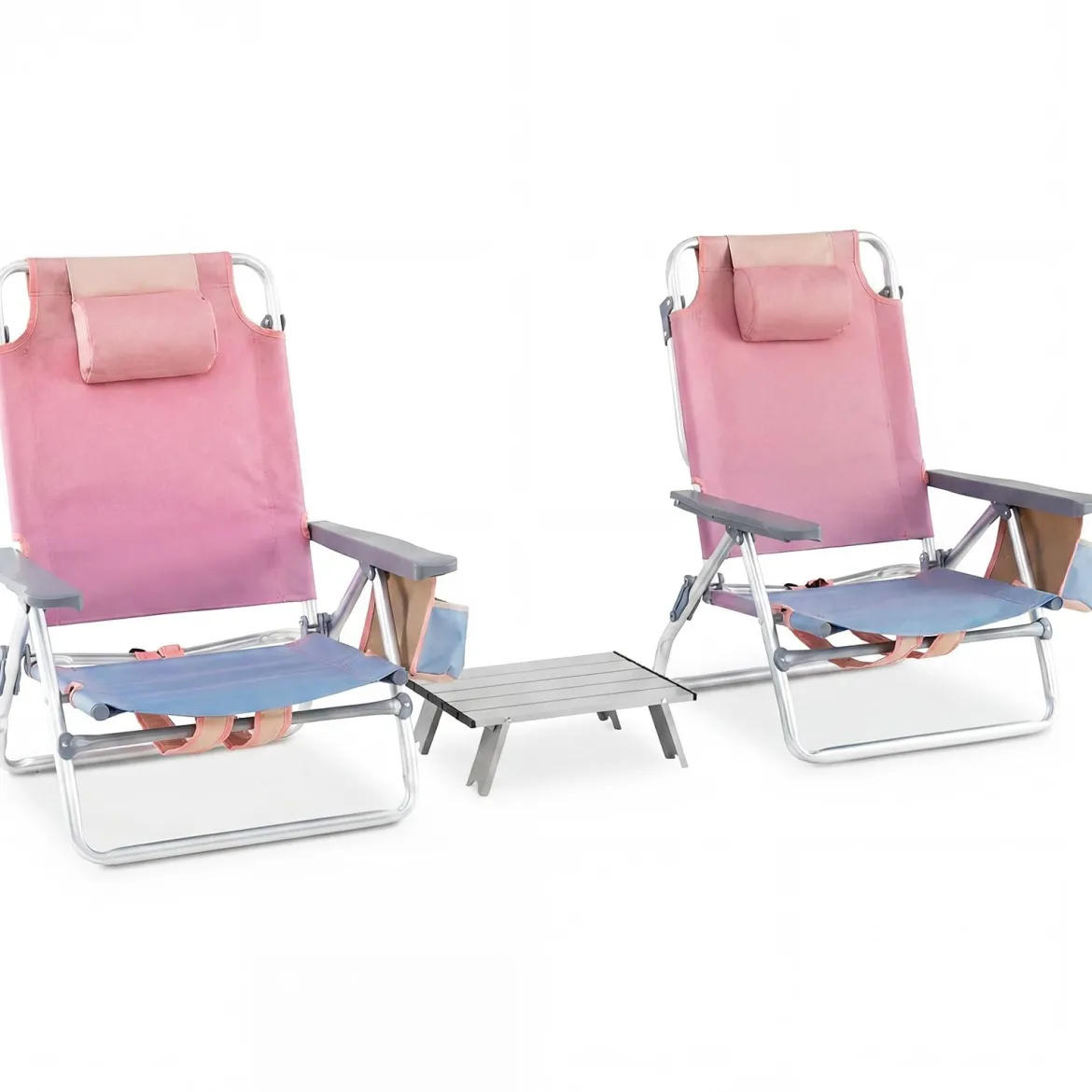 3 tlg. Strandstuhl & Tisch Set mit Verstellbarer Rückenlehne Outdoor Liegestühle