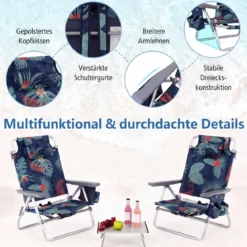 3 tlg. Strandstuhl & Tisch Set mit Verstellbarer Rückenlehne Outdoor Liegestühle