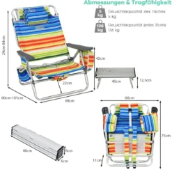 3 tlg. Strandstuhl & Tisch Set mit Verstellbarer Rückenlehne Outdoor Liegestühle