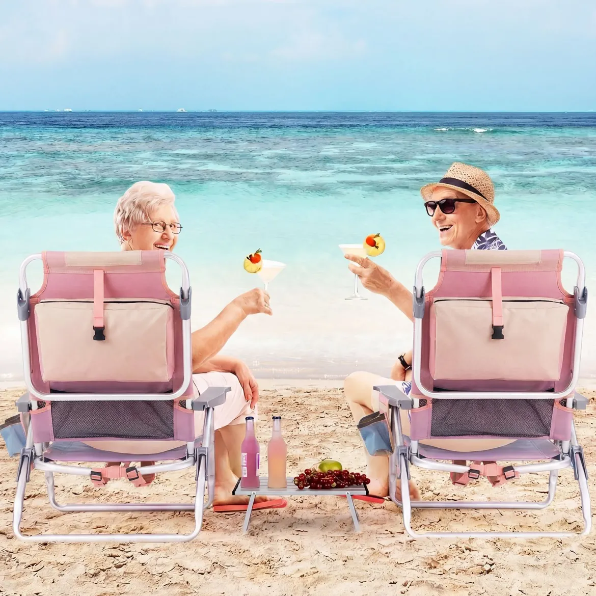 3 tlg. Strandstuhl & Tisch Set mit Verstellbarer Rückenlehne Outdoor Liegestühle