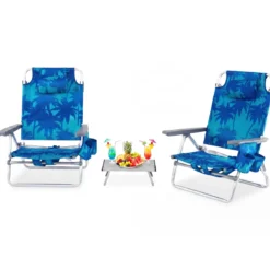 3 tlg. Strandstuhl & Tisch Set mit Verstellbarer Rückenlehne Outdoor Liegestühle