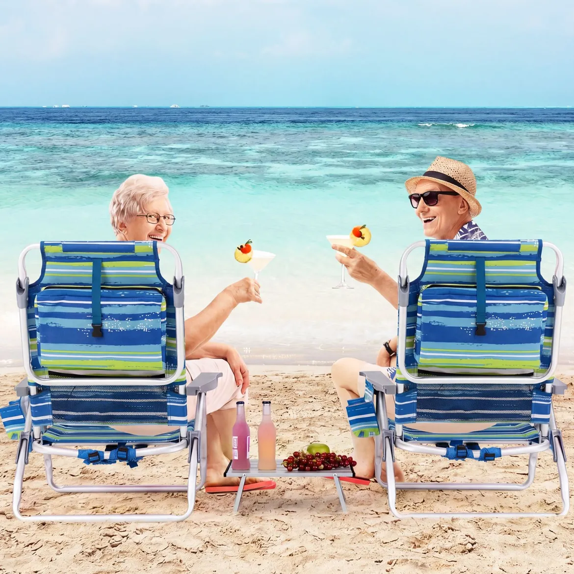 3 tlg. Strandstuhl & Tisch Set mit Verstellbarer Rückenlehne Outdoor Liegestühle