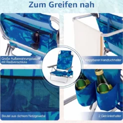 3 tlg. Strandstuhl & Tisch Set mit Verstellbarer Rückenlehne Outdoor Liegestühle