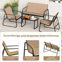4 TLG. Terrassenmöbel-Set mit Kaffeetisch aus Gehärtetem Glas Sitzgruppe Sofagarnitur Braun/Schwarz