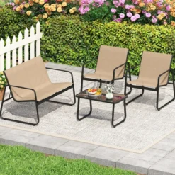 4 TLG. Terrassenmöbel-Set mit Kaffeetisch aus Gehärtetem Glas Sitzgruppe Sofagarnitur Braun/Schwarz