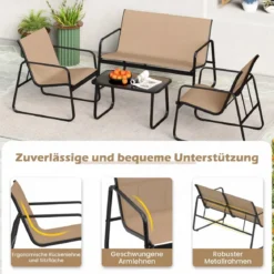 4 TLG. Terrassenmöbel-Set mit Kaffeetisch aus Gehärtetem Glas Sitzgruppe Sofagarnitur Braun/Schwarz