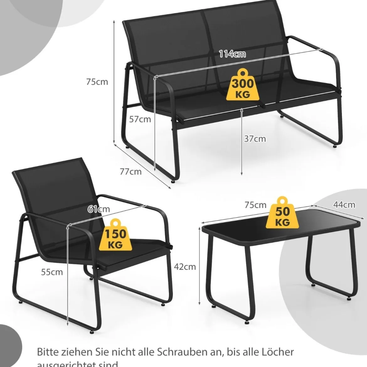 4 TLG. Terrassenmöbel-Set mit Kaffeetisch aus Gehärtetem Glas Sitzgruppe Sofagarnitur Braun/Schwarz