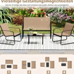 4 TLG. Terrassenmöbel-Set mit Kaffeetisch aus Gehärtetem Glas Sitzgruppe Sofagarnitur Braun/Schwarz