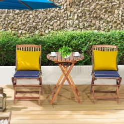 3-TLG. Terrassenmöbel-Set mit Rundem Tisch & 2 Stühlen & 2 Kissen Ergonomische Sitzgarnitur