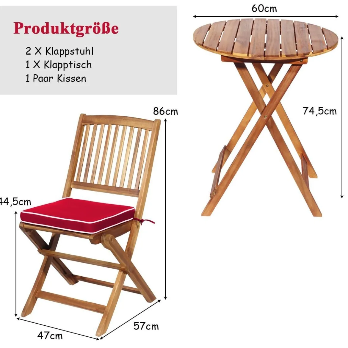 3-TLG. Terrassenmöbel-Set mit Rundem Tisch & 2 Stühlen & 2 Kissen Ergonomische Sitzgarnitur