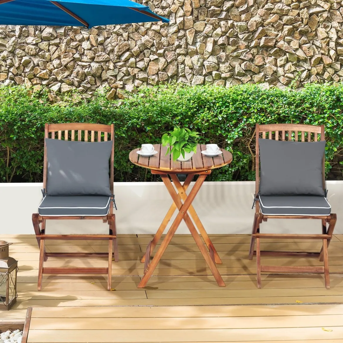 3-TLG. Terrassenmöbel-Set mit Rundem Tisch & 2 Stühlen & 2 Kissen Ergonomische Sitzgarnitur