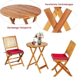 3-TLG. Terrassenmöbel-Set mit Rundem Tisch & 2 Stühlen & 2 Kissen Ergonomische Sitzgarnitur