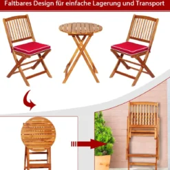 3-TLG. Terrassenmöbel-Set mit Rundem Tisch & 2 Stühlen & 2 Kissen Ergonomische Sitzgarnitur