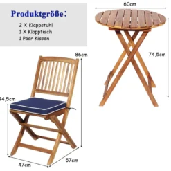 3-TLG. Terrassenmöbel-Set mit Rundem Tisch & 2 Stühlen & 2 Kissen Ergonomische Sitzgarnitur