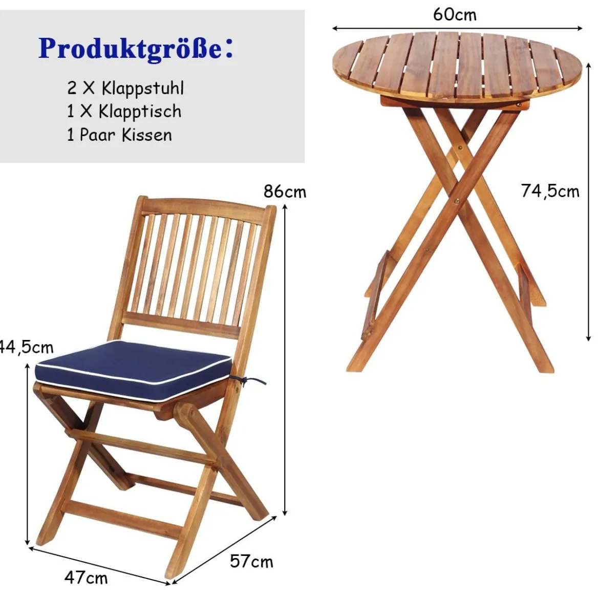 3-TLG. Terrassenmöbel-Set mit Rundem Tisch & 2 Stühlen & 2 Kissen Ergonomische Sitzgarnitur
