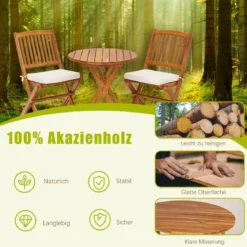 3-TLG. Terrassenmöbel-Set mit Rundem Tisch & 2 Stühlen & 2 Kissen Ergonomische Sitzgarnitur