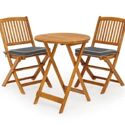 3-TLG. Terrassenmöbel-Set mit Rundem Tisch & 2 Stühlen & 2 Kissen Ergonomische Sitzgarnitur