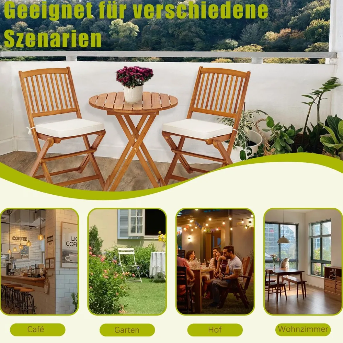 3-TLG. Terrassenmöbel-Set mit Rundem Tisch & 2 Stühlen & 2 Kissen Ergonomische Sitzgarnitur