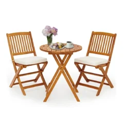 3-TLG. Terrassenmöbel-Set mit Rundem Tisch & 2 Stühlen & 2 Kissen Ergonomische Sitzgarnitur