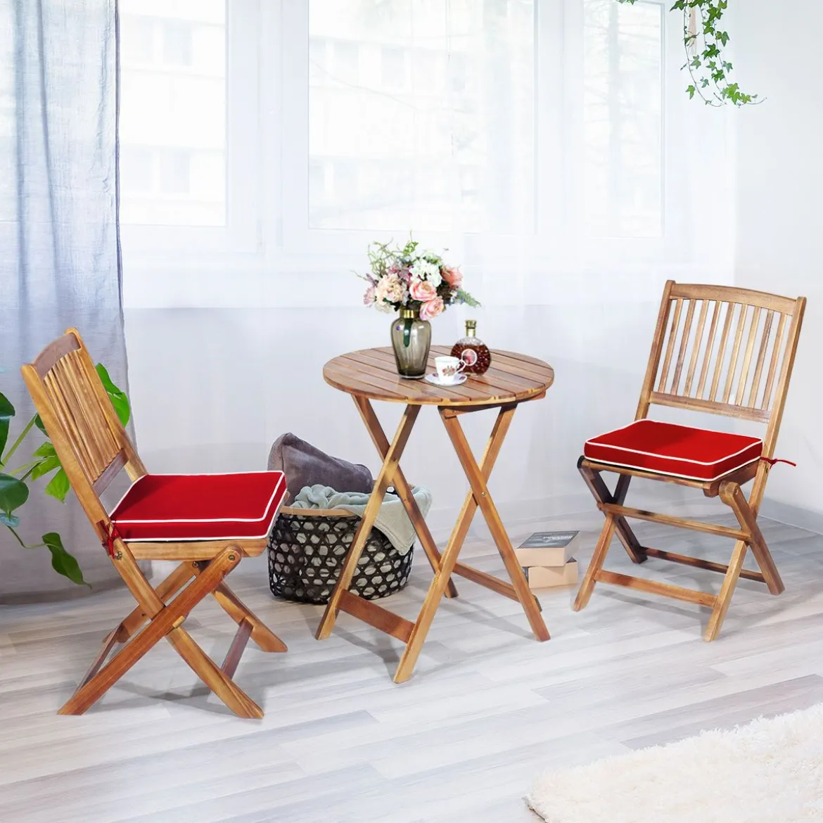 3-TLG. Terrassenmöbel-Set mit Rundem Tisch & 2 Stühlen & 2 Kissen Ergonomische Sitzgarnitur