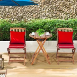 3-TLG. Terrassenmöbel-Set mit Rundem Tisch & 2 Stühlen & 2 Kissen Ergonomische Sitzgarnitur