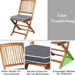 3-TLG. Terrassenmöbel-Set mit Rundem Tisch & 2 Stühlen & 2 Kissen Ergonomische Sitzgarnitur