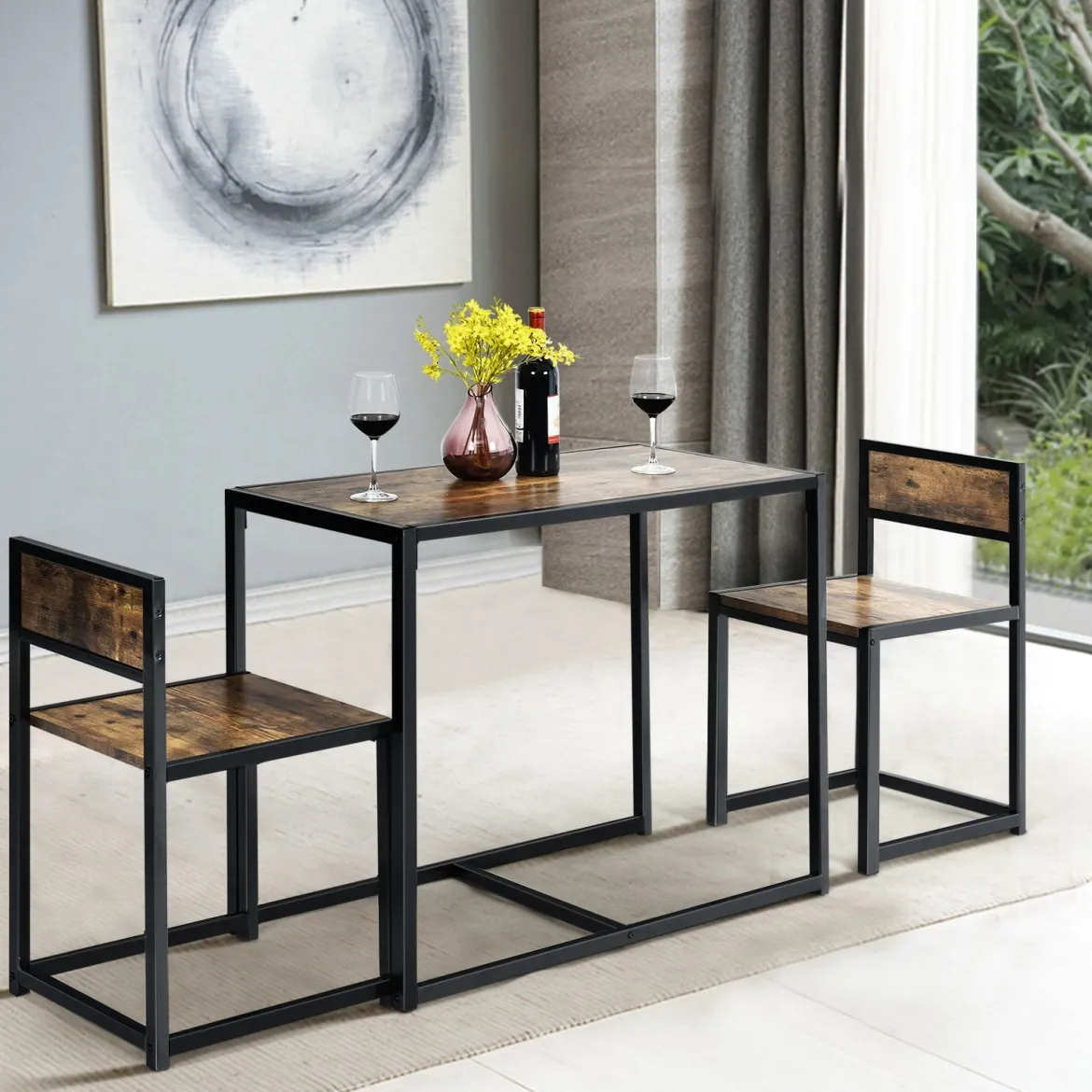 3 tlg. Tischgruppe Essgruppe Bartisch-Set Küchentisch Esstisch Tisch + 2 Stühle Antik
